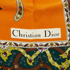 ディオール ヴィンテージ ペイズリー スカーフ オレンジ グリーン マルチカラー シルク レディース Dior 【中古】