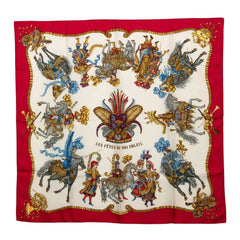 エルメス カレ90 太陽王の祝祭 Les Fêtes du Roi Soleil スカーフ レッド アイボリー シルク レディース HERMES 【中古】