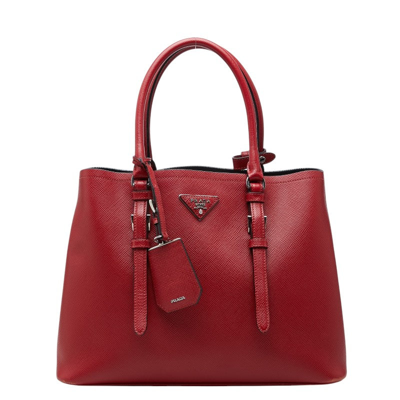 プラダ 三角ロゴプレート トートバッグ ハンドバッグ レッド サフィアーノレザー レディース PRADA 【中古】