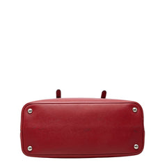プラダ 三角ロゴプレート トートバッグ ハンドバッグ レッド サフィアーノレザー レディース PRADA 【中古】