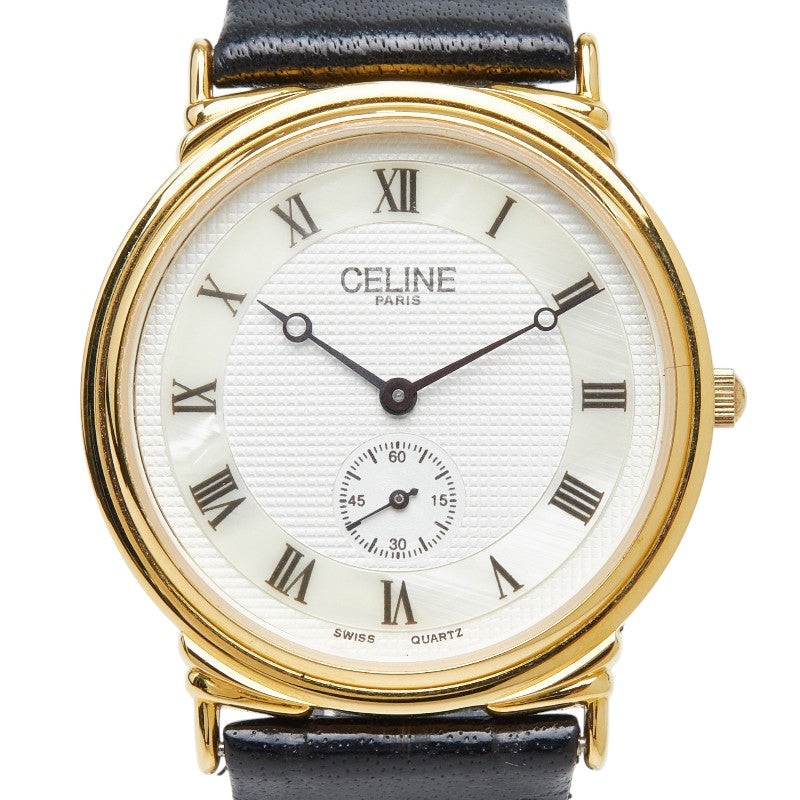セリーヌ 腕時計 H2903-3 クオーツ ホワイト文字盤 ステンレススチール メッキ レザー レディース CELINE 【中古】
