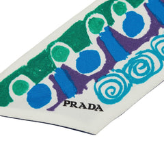 プラダ ピトレスク プリント リボンスカーフ 1FF008 ブルー グリーン シルク レディース PRADA 【中古】
