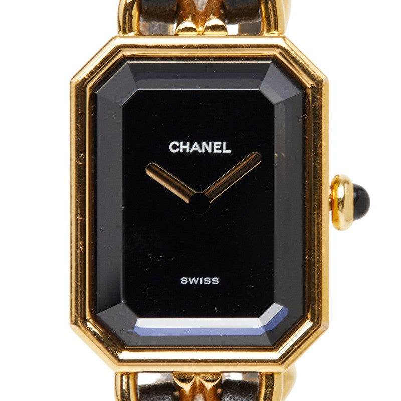 シャネル プルミエール L 腕時計 H0001 クオーツ ブラック文字盤 メッキ レザー オニキス レディース CHANEL 【中古】