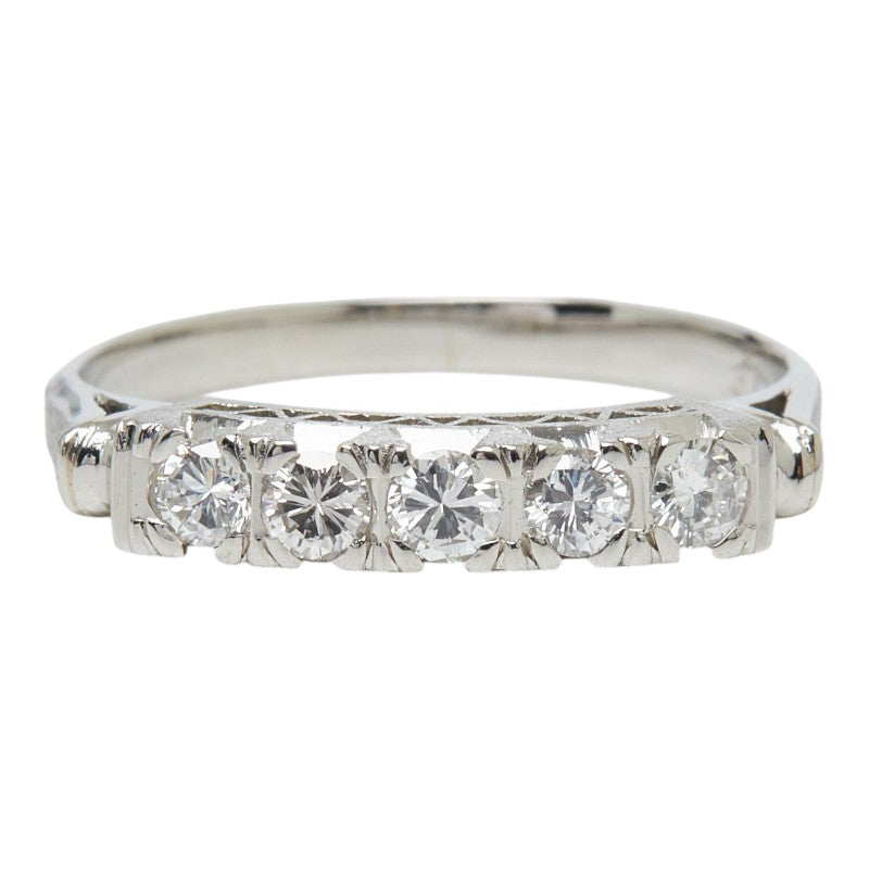 Pt850 プラチナ ダイヤモンド ダイヤ0.31ct 一文字リング リング 指輪 レディース 9.5号 【中古】