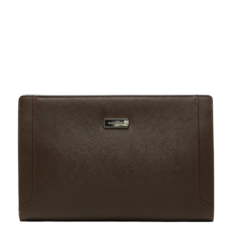 バーバリー ロゴプレート セカンドバッグ クラッチバッグ ブラウン レザー レディース BURBERRY 【中古】