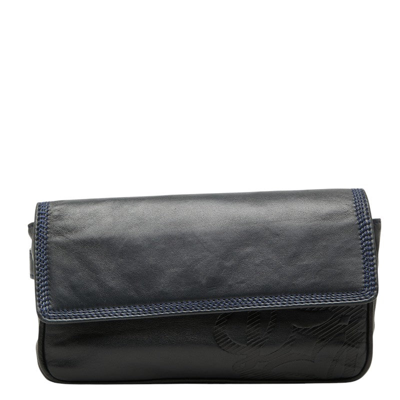 ロエベ アナグラム ボディバッグ ウエストバッグ ネイビー レザー レディース LOEWE 【中古】