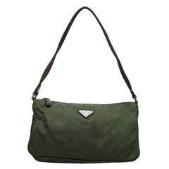 プラダ 三角ロゴプレート ショルダーバッグ B10073 グリーン ブラウン ナイロン レディース PRADA 【中古】