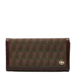 フェンディ ズッカ 長財布 2289-8M0000 カーキ系 ブラウン キャンバス レザー レディース FENDI 【中古】