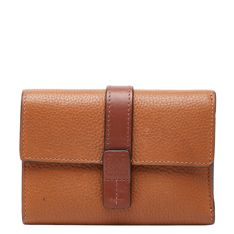 ロエベ アナグラム バーティカル ウォレット スモール 三つ折り財布 ブラウン レザー レディース LOEWE 【中古】