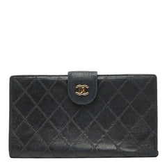 シャネル ピコローレ 二つ折り財布 がま口 ブラック ゴールド レザー レディース CHANEL 【中古】