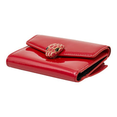 ブルガリ セルペンティ 三つ折り財布 コンパクトウォレット ピンク レッド系 パテントレザー レディース BVLGARI 【中古】