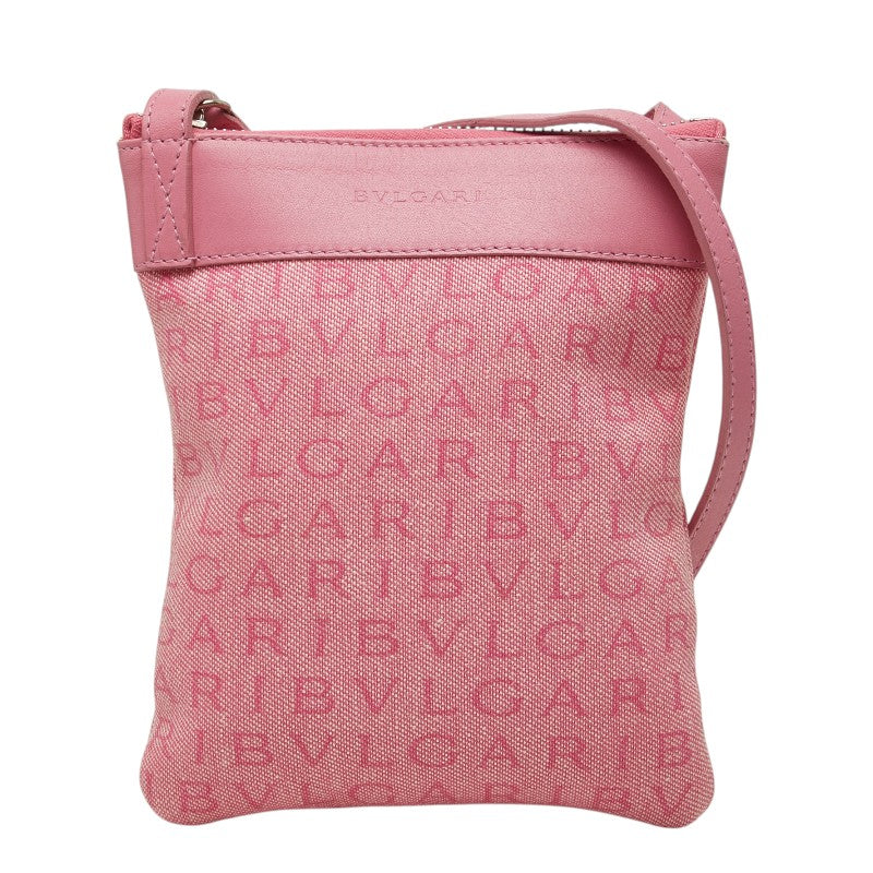 ブルガリ ロゴマニア 斜め掛け ショルダーバッグ ピンク キャンバス レザー レディース BVLGARI 【中古】