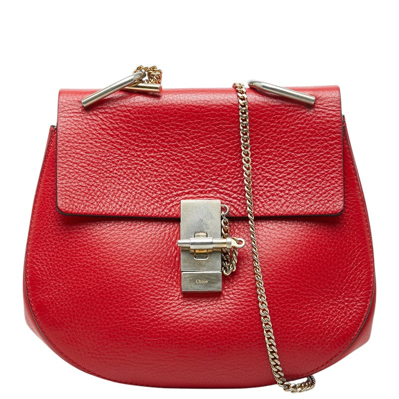 クロエ ドリュー 斜め掛け チェーン ショルダーバッグ レッド レザー レディース Chloe 【中古】