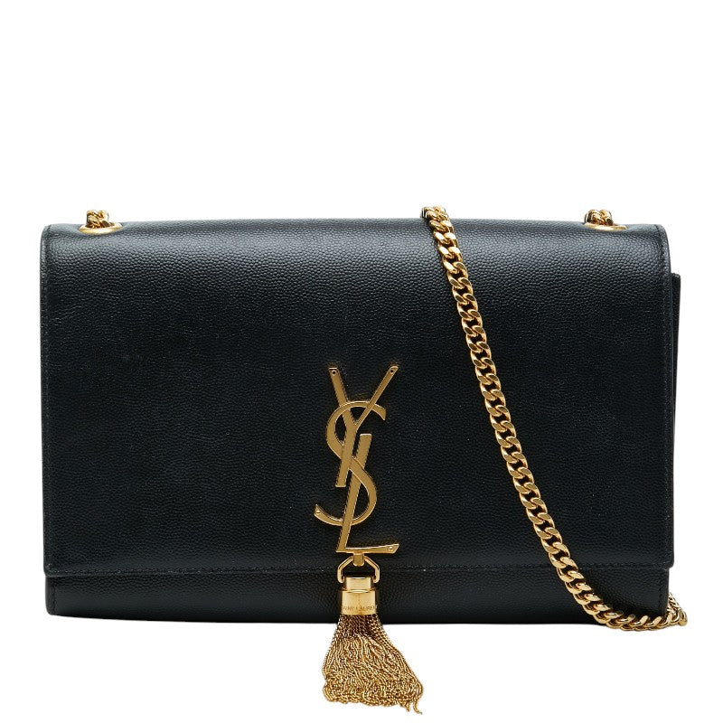サンローラン ケイト 斜め掛け チェーン ショルダーバッグ ブラック ゴールド レザー レディース SAINT LAURENT 【中古】