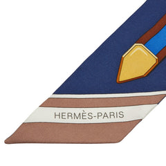エルメス ツイリー Grand Tralala グラン トゥラララ スカーフ ネイビー ベージュ系 シルク レディース HERMES 【中古】
