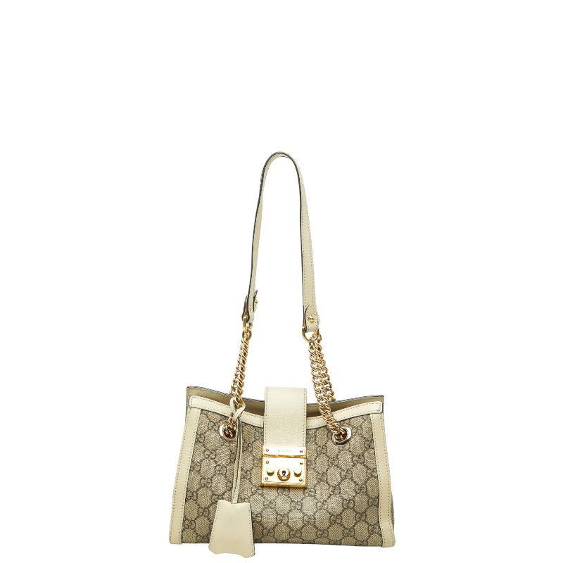 グッチ GGスプリーム パドロック チェーン ショルダーバッグ 498156 ベージュ アイボリー レザー PVC レディース GUCCI 【中古】