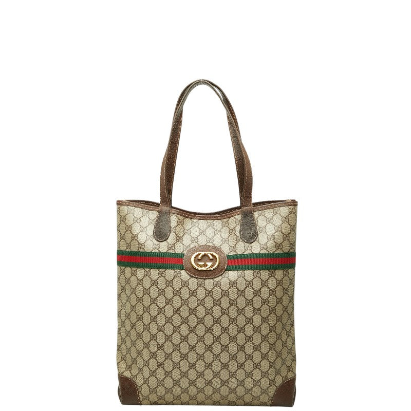 グッチ オールドグッチ GGスプリーム シェリーライン トートバッグ ショルダーバッグ ベージュ ブラウン PVC レザー レディース GUCCI 【中古】