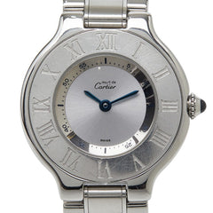 カルティエ マスト21 腕時計 1340 クオーツ シルバー文字盤 ステンレススチール レディース CARTIER 【中古】