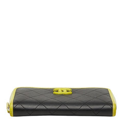 シャネル ココマーク マトラッセ ラウンドファスナー 長財布 ブラック イエロー レザー レディース CHANEL 【中古】