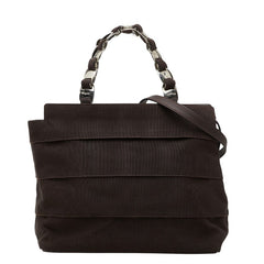 サルヴァトーレフェラガモ ヴァラ チェーン ハンドバッグ AU-21 6689 ダークブラウン ナイロン レザー レディース Salvatore Ferragamo 【中古】