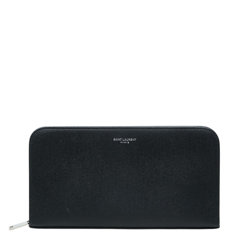 サンローラン ラウンドファスナー 長財布 ブラック シルバー レザー メンズ SAINT LAURENT 【中古】