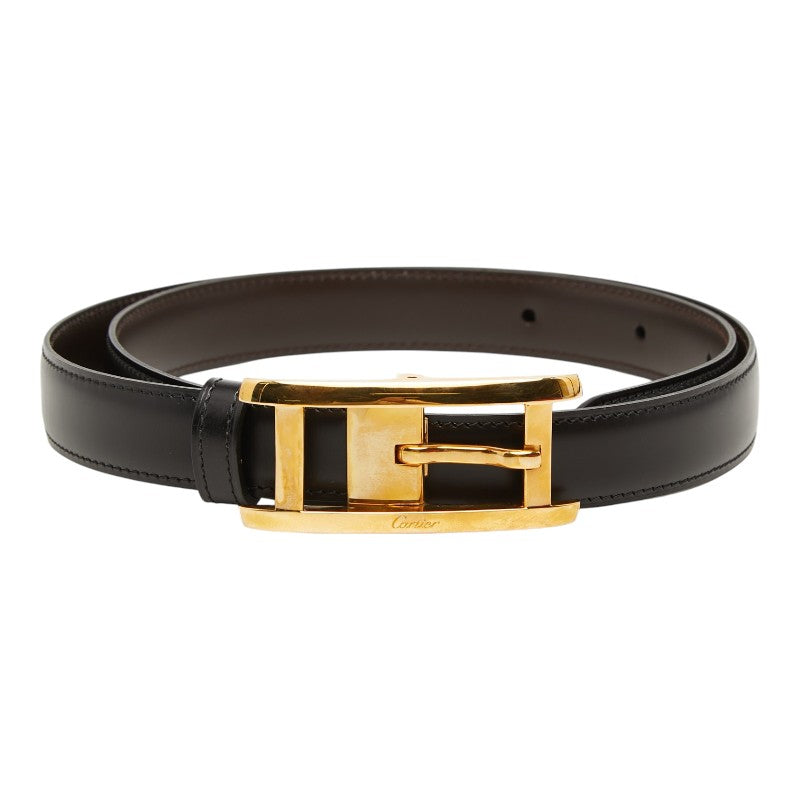 カルティエ タンク リバーシブル ナローベルト ブラック ブラウン ゴールド レザー レディース CARTIER 【中古】