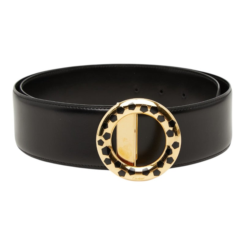 カルティエ パンテール パンサー ラウンド バックルベルト ブラック ゴールド レザー メンズ CARTIER 【中古】
