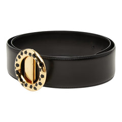 カルティエ パンテール パンサー ラウンド バックルベルト ブラック ゴールド レザー メンズ CARTIER 【中古】