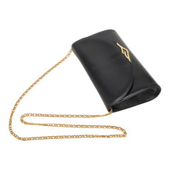 カルティエ ヴィンテージ サファイアライン チェーン ショルダーバッグ ブラック レザー レディース CARTIER 【中古】