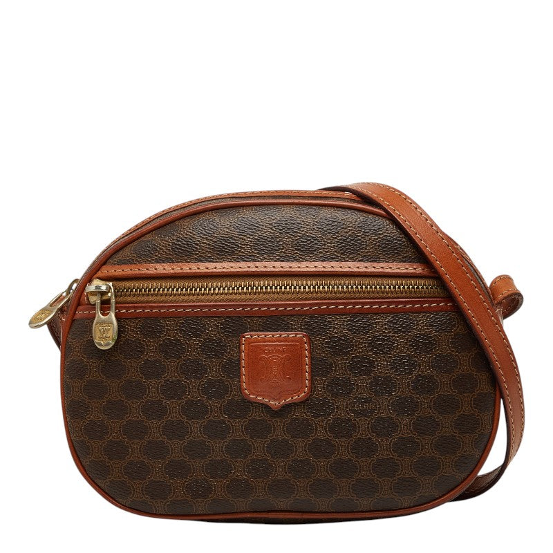 セリーヌ マカダム 斜め掛け ショルダーバッグ ブラウン PVC レザー レディース CELINE 【中古】