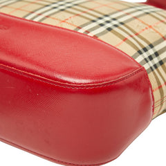 バーバリー ノバチェック トートバッグ ハンドバッグ ベージュ レッド キャンバス レザー レディース BURBERRY 【中古】