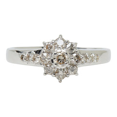 Pt900 プラチナ ダイヤモンド ダイヤ0.50ct フラワーモチーフ リング 指輪 レディース 16号 【中古】