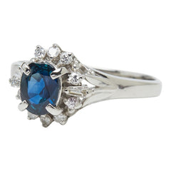 Pt900 プラチナ サファイア サファイア1.00ct ダイヤ0.24ct フラワーモチーフ リング 指輪 レディース 17号 【中古】