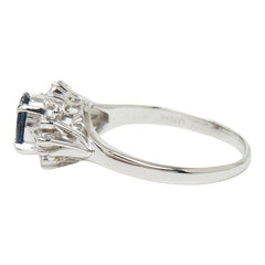 Pt900 プラチナ サファイア サファイア1.00ct ダイヤ0.24ct フラワーモチーフ リング 指輪 レディース 17号 【中古】