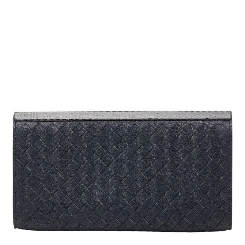 ボッテガヴェネタ L字ファスナー 長財布 ネイビー レザー パイソン レディース BOTTEGAVENETA 【中古】