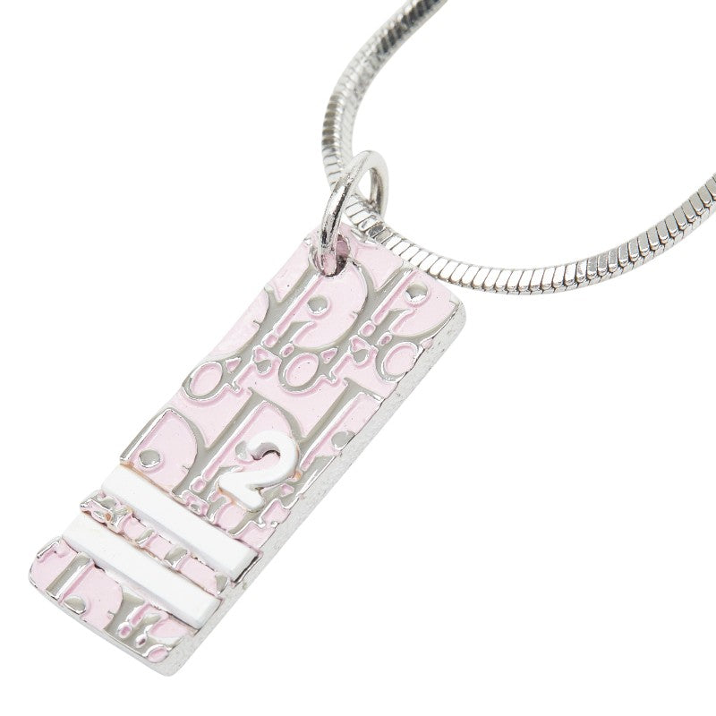 ディオール トロッター ロゴプレート チェーン ペンダント ネックレス シルバー ピンク メタル レディース Dior 【中古】