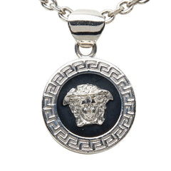 ヴェルサーチェ メドゥーサ チェーン ラウンド ペンダント ネックレス シルバー ブラック メタル レディース VERSACE 【中古】