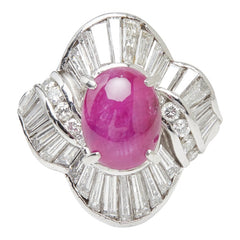 Pt900 プラチナ ルビー ルビー4.19ct ダイヤ2.08ct フラワーモチーフ リング 指輪 レディース 13.5号 【中古】