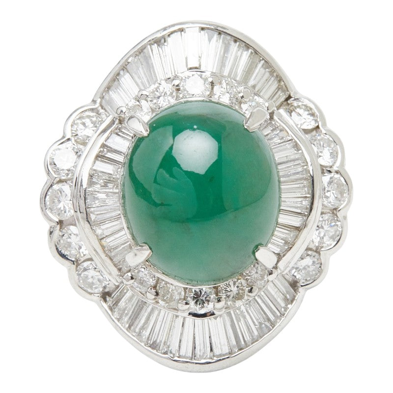 Pt900 プラチナ ヒスイ ジェダイト 翡翠7.13ct ダイヤ1.71ct フラワーモチーフ リング 指輪 レディース 14号 【中古】