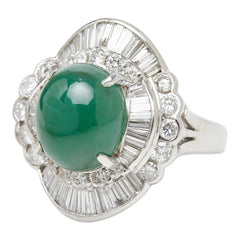 Pt900 プラチナ ヒスイ ジェダイト 翡翠7.13ct ダイヤ1.71ct フラワーモチーフ リング 指輪 レディース 14号 【中古】