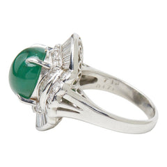 Pt900 プラチナ ヒスイ ジェダイト 翡翠7.13ct ダイヤ1.71ct フラワーモチーフ リング 指輪 レディース 14号 【中古】