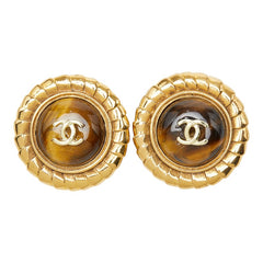 シャネル ココマーク ヴィンテージ ラウンド イヤリング 23刻印 ブラウン ゴールド メッキ タイガーアイ レディース CHANEL 【中古】