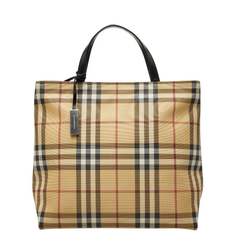 バーバリー ノバチェック ハンドバッグ ベージュ ブラック PVC レザー レディース BURBERRY 【中古】