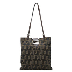 フェンディ ズッカ トートバッグ 肩掛け ショルダーバッグ ブラウン キャンバス レザー レディース FENDI 【中古】