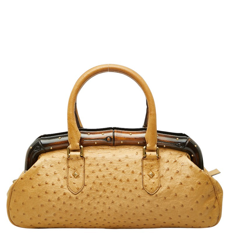 グッチ バンブー スタッズ ハンドバッグ 114977 ベージュ オーストリッチ レディース GUCCI 【中古】