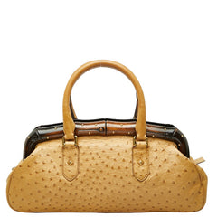 グッチ バンブー スタッズ ハンドバッグ 114977 ベージュ オーストリッチ レディース GUCCI 【中古】
