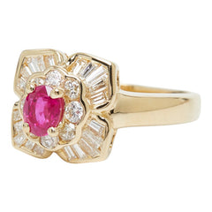 K18YG イエローゴールド ルビー ダイヤモンド ルビー0.48ct ダイヤ0.64ct フラワーモチーフ リング 指輪 レディース 12号 【中古】