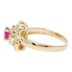 K18YG イエローゴールド ルビー ダイヤモンド ルビー0.48ct ダイヤ0.64ct フラワーモチーフ リング 指輪 レディース 12号 【中古】