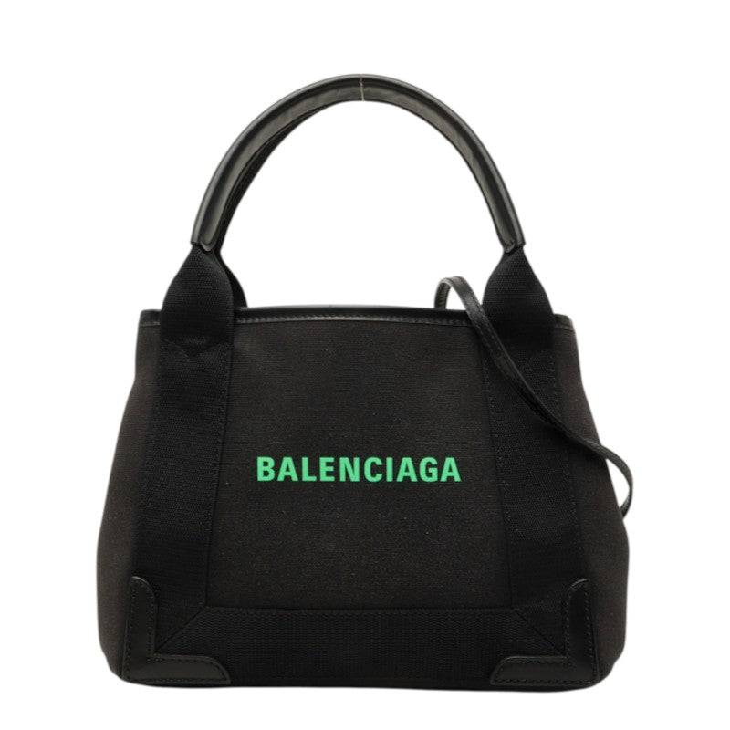 バレンシアガ ネイビーカバスXS ハンドバッグ ショルダーバッグ 2WAY 390346 ブラック キャンバス レザー レディース BALENCIAGA 【中古】