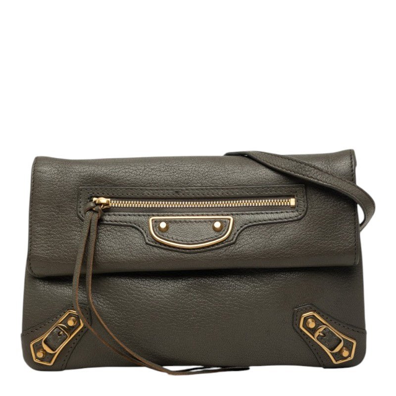 バレンシアガ クラシック メタリック エンベロープ ショルダーバッグ 2WAY クラッチバッグ 451483 グレー レザー レディース BALENCIAGA 【中古】